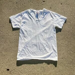 Vintage Red Tag Men's Hanes Single Stitch V-Neck White T Shirt M 38-40